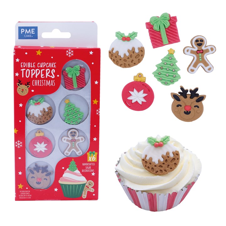 Décorations comestibles pour cupcakes, Noël, paquet de 6
