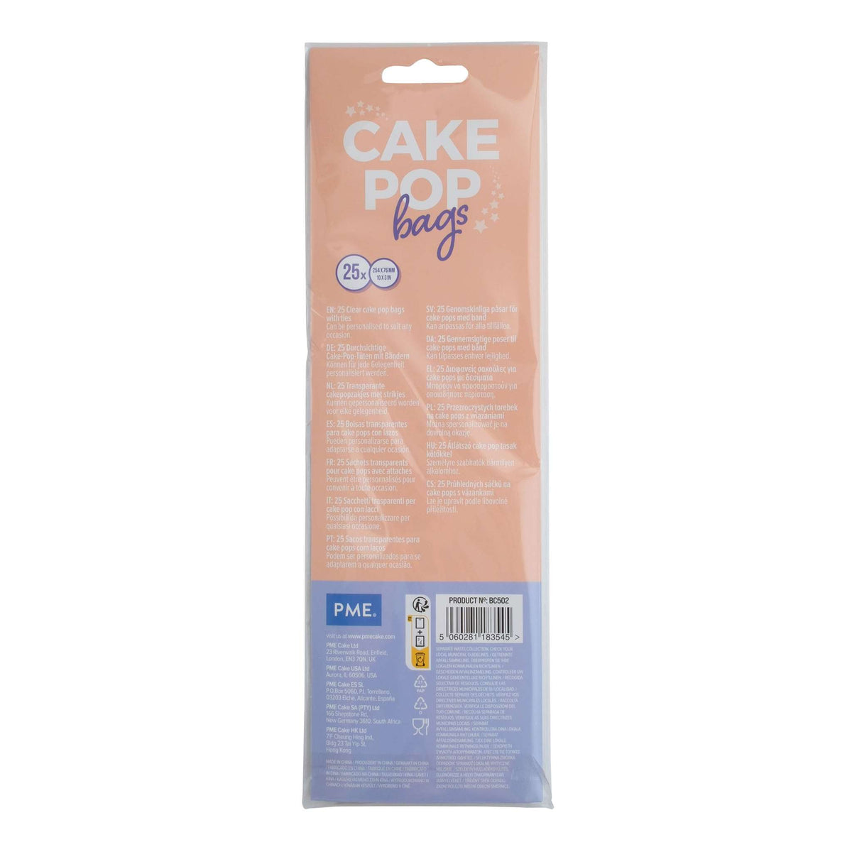 Clear Cake Pop Bags Pk/25 (254 x 76mm / 10 x 3 inches)