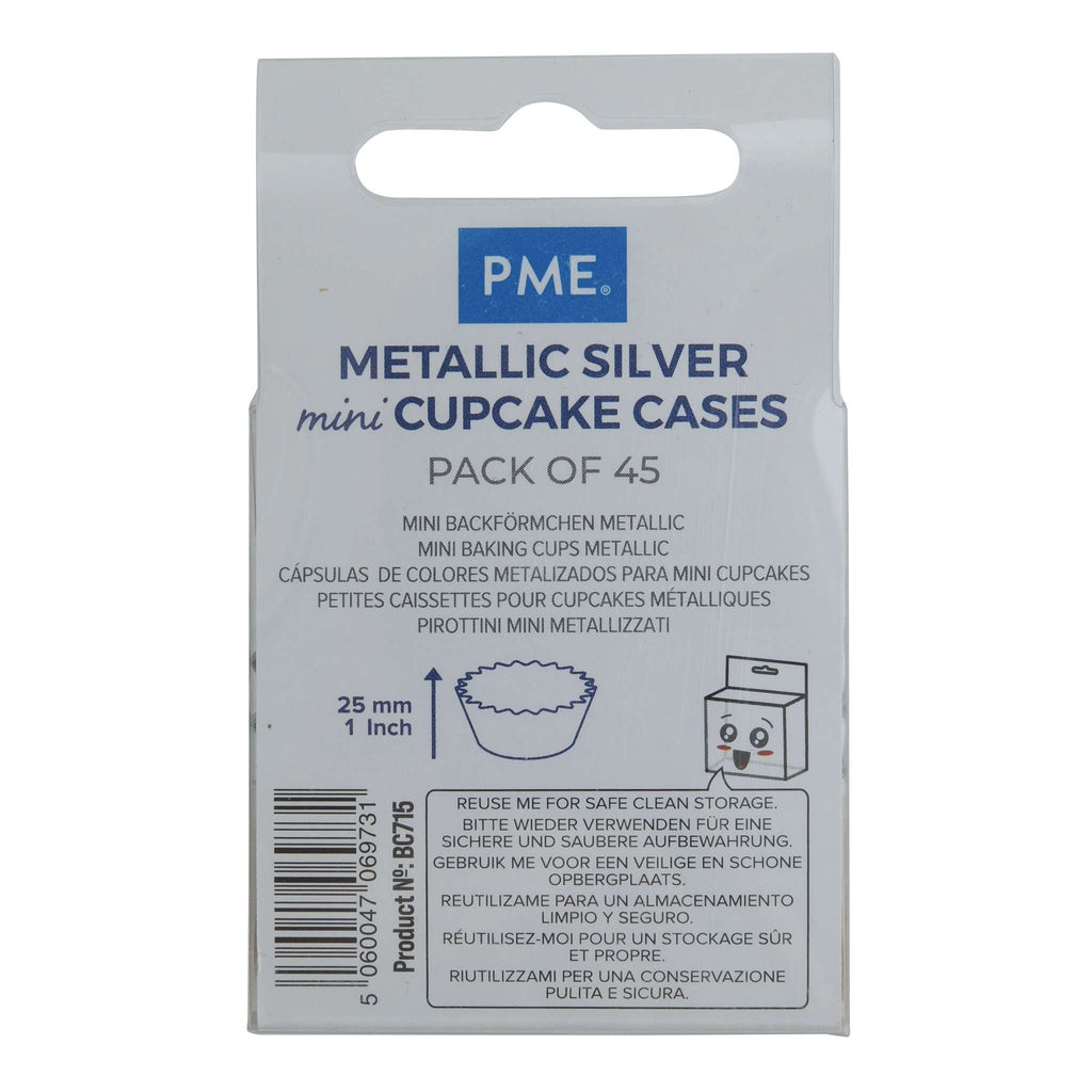 Metallic Silver Mini Cupcake Cases Pk/45