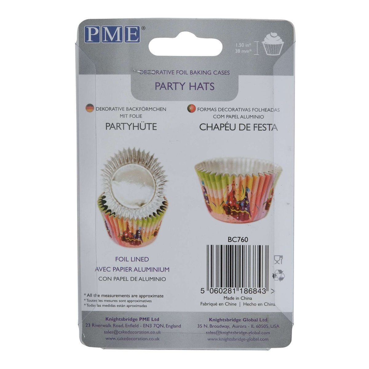 Party Hats Foil Lined Cupcake Cases Pk/30
