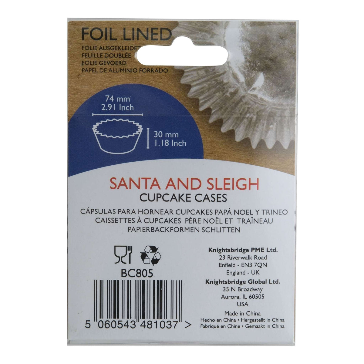 Santa And Sleigh Foil Lined Cupcake Cases Pk/30