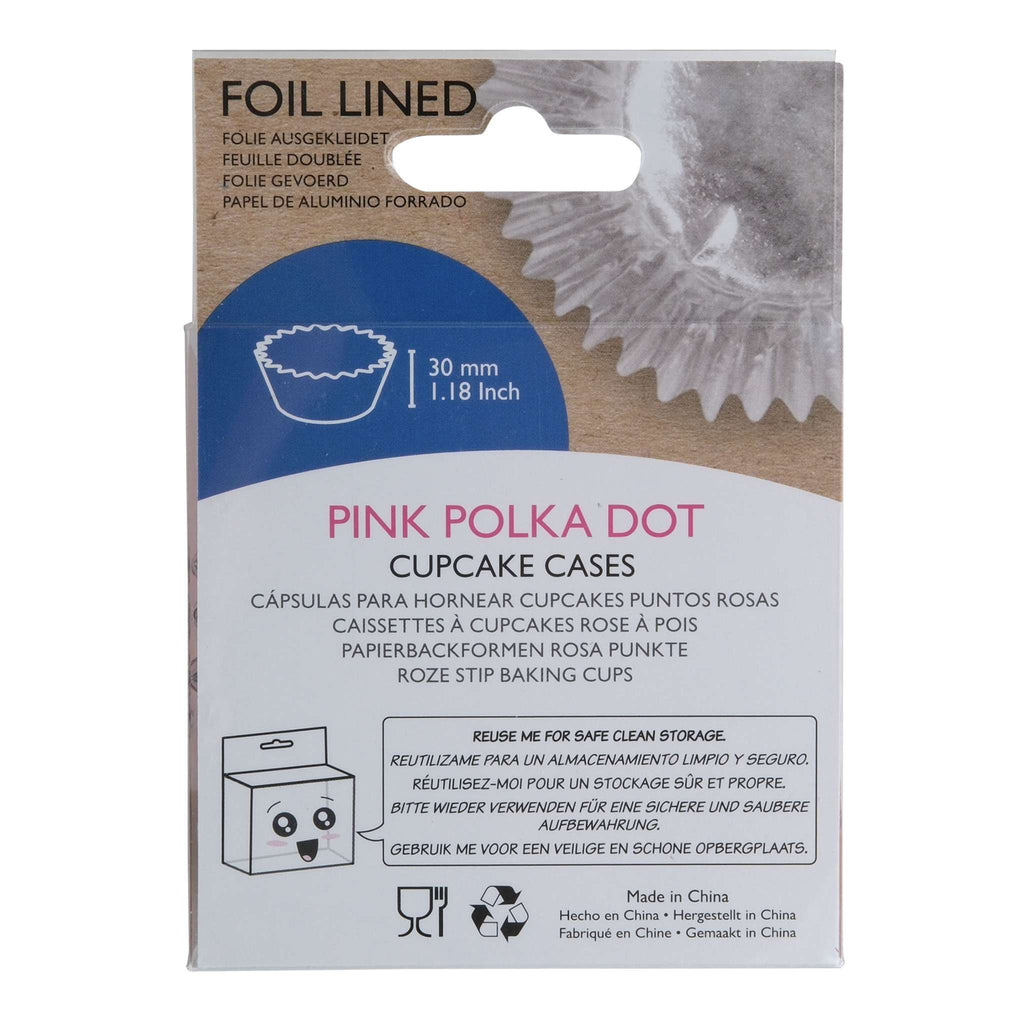 Pink Polka Dot Foil Lined Cupcake Cases Pk/30