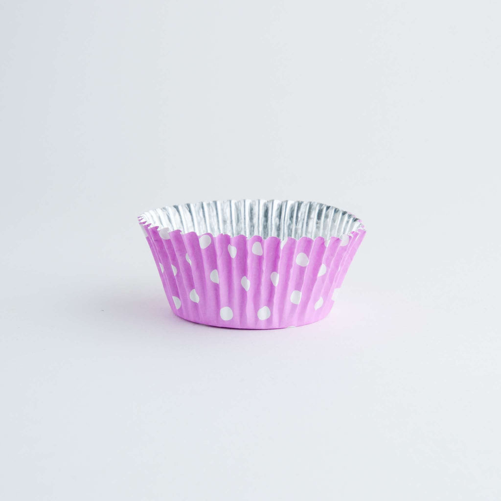 Cupcake Vormpjes Folie Gevoerd - Paarse Stippen Pk/30