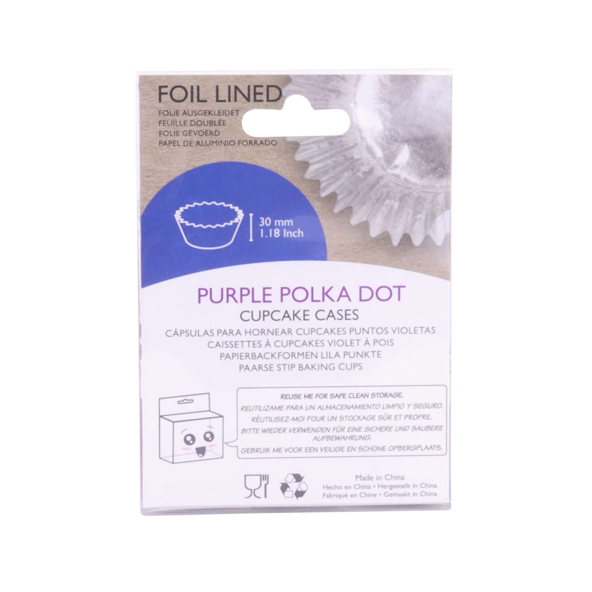 Purple Polka Dot Foil Lined Cupcake Cases Pk/30