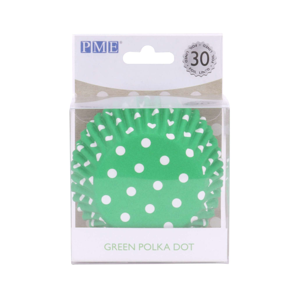 Green Polka Dot Foil Lined Cupcake Cases Pk/30