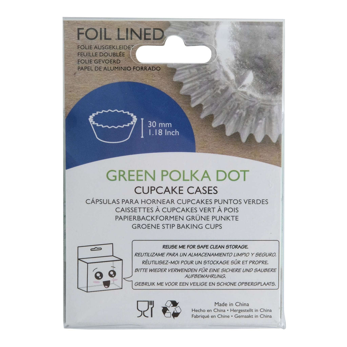 Green Polka Dot Foil Lined Cupcake Cases Pk/30