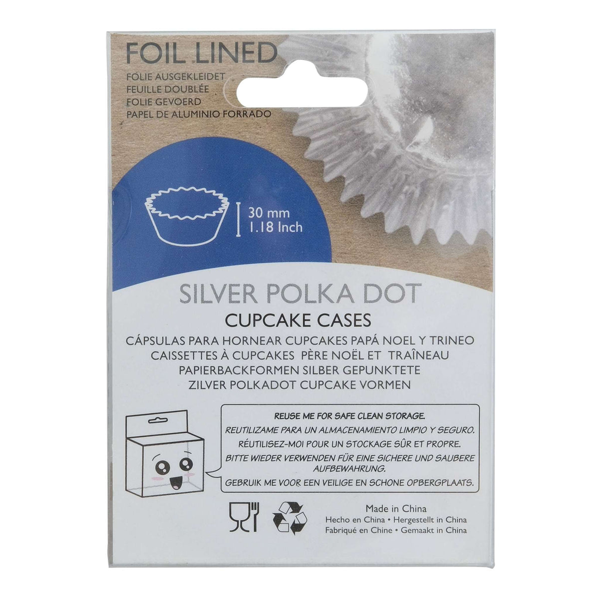 Silver Polka Dot Foil Lined Cupcake Cases Pk/30
