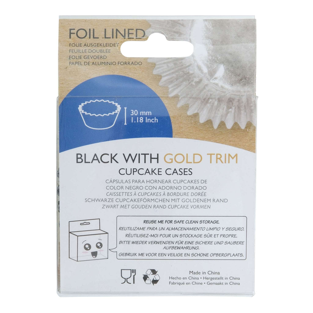 Black With Gold Trim Foil Lined Cupcake Cases Pk/30