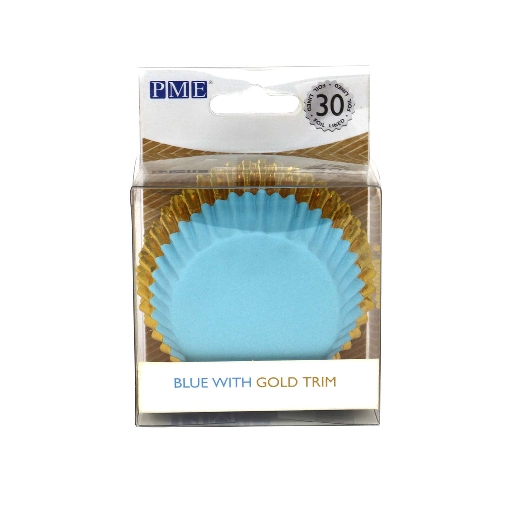 Blue With Gold Trim Foil Lined Cupcake Cases Pk/30