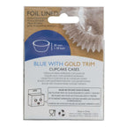 Cupcake Vormpjes Folie Gevoerd - Blauw met Gouden Folie Rand Pk/30