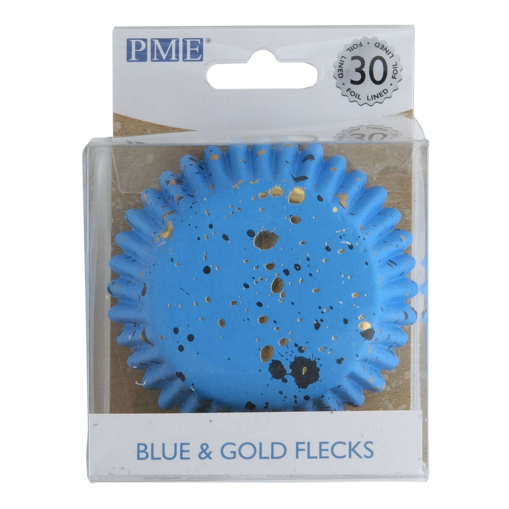 Caissettes à Cupcakes Doublées de Feuille - Bleu & Paillettes Dorées (pack de 30)