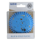 Caissettes à Cupcakes Doublées de Feuille - Bleu & Paillettes Dorées (pack de 30)