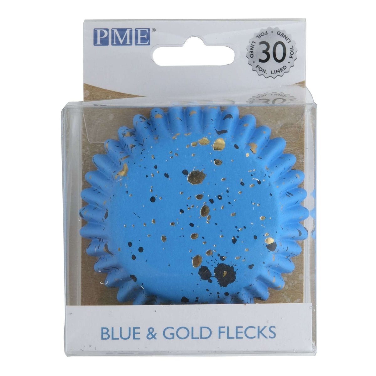 Caissettes à Cupcakes Doublées de Feuille - Bleu & Paillettes Dorées (pack de 30)