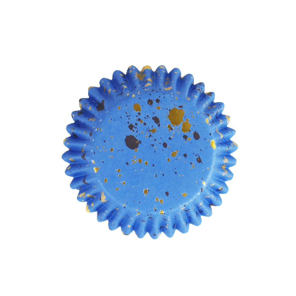 Caissettes à Cupcakes Doublées de Feuille - Bleu & Paillettes Dorées (pack de 30)