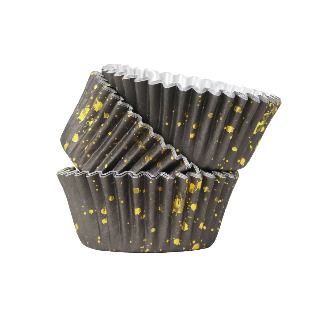 Black & Gold Flecks Foil Lined Cupcake Cases Pk/30
