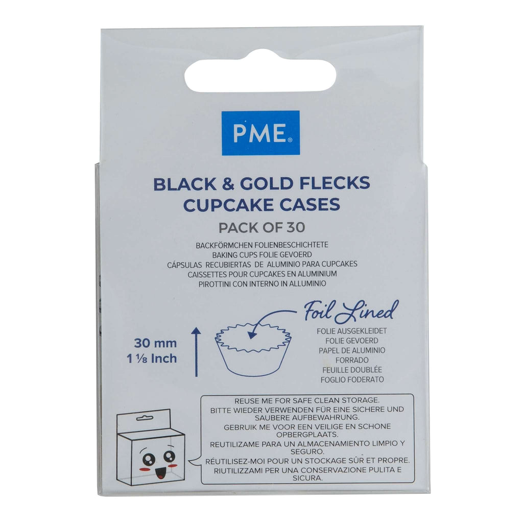 Black & Gold Flecks Foil Lined Cupcake Cases Pk/30