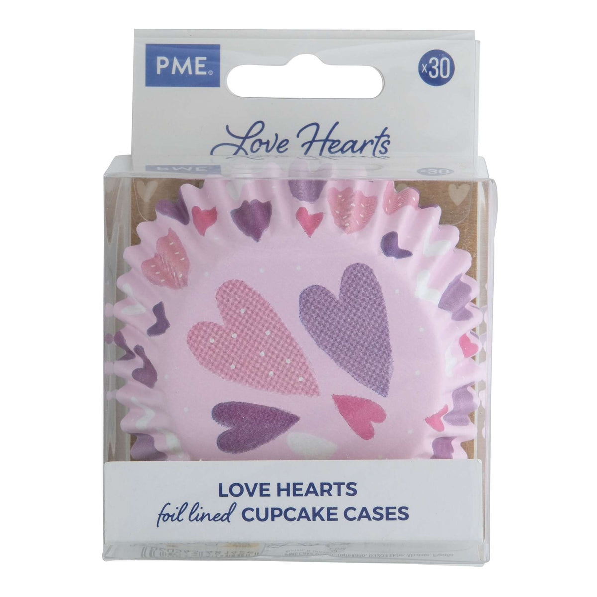 Cápsulas para cupcakes Forradas de Aluminio (Set de 30), Corazones rosas de amor