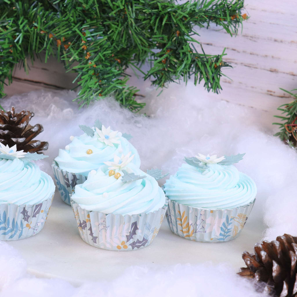 Navidad Cápsulas para Cupcakes forradas de Aluminio - Motivos Florales Festivos (Set de 30)