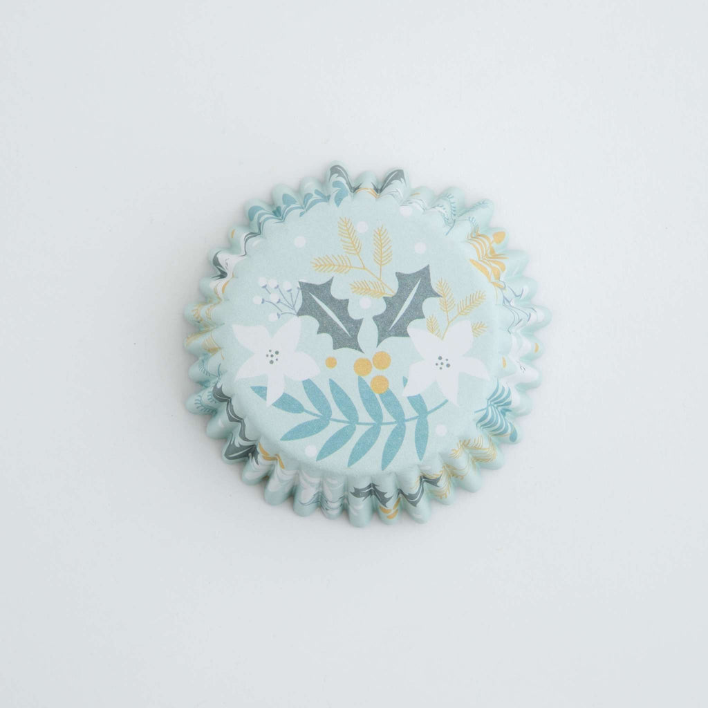 Navidad Cápsulas para Cupcakes forradas de Aluminio - Motivos Florales Festivos (Set de 30)