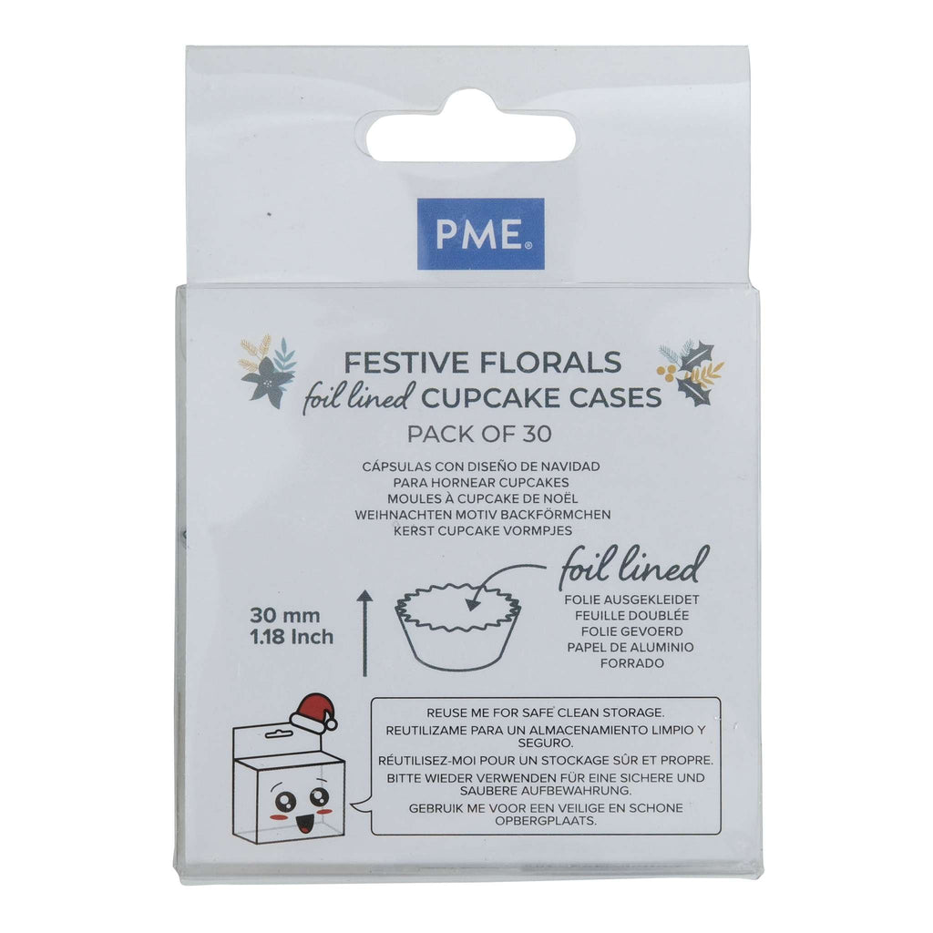 Navidad Cápsulas para Cupcakes forradas de Aluminio - Motivos Florales Festivos (Set de 30)