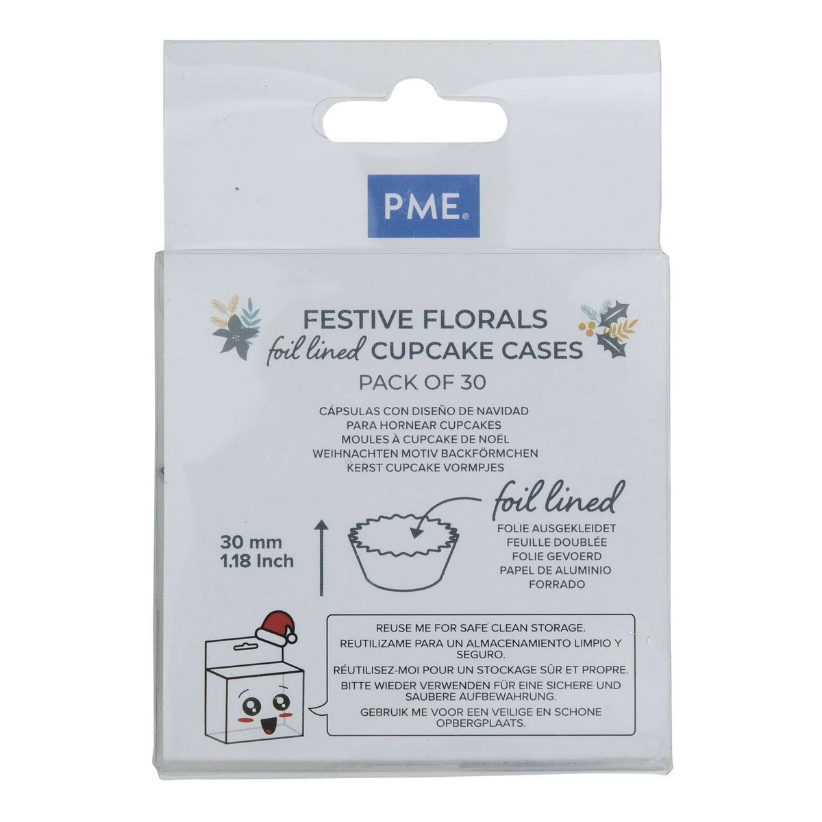 Navidad Cápsulas para Cupcakes forradas de Aluminio - Motivos Florales Festivos (Set de 30)