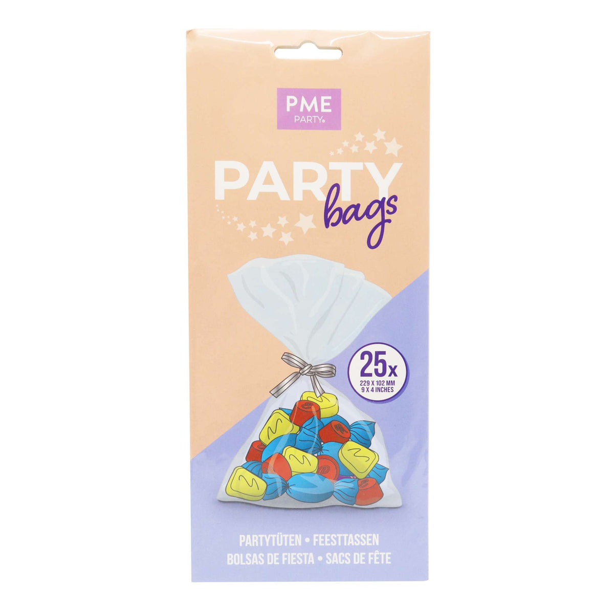Bolsas de Fiesta con Lazos de Plata, Transparentes, Paquete de 25