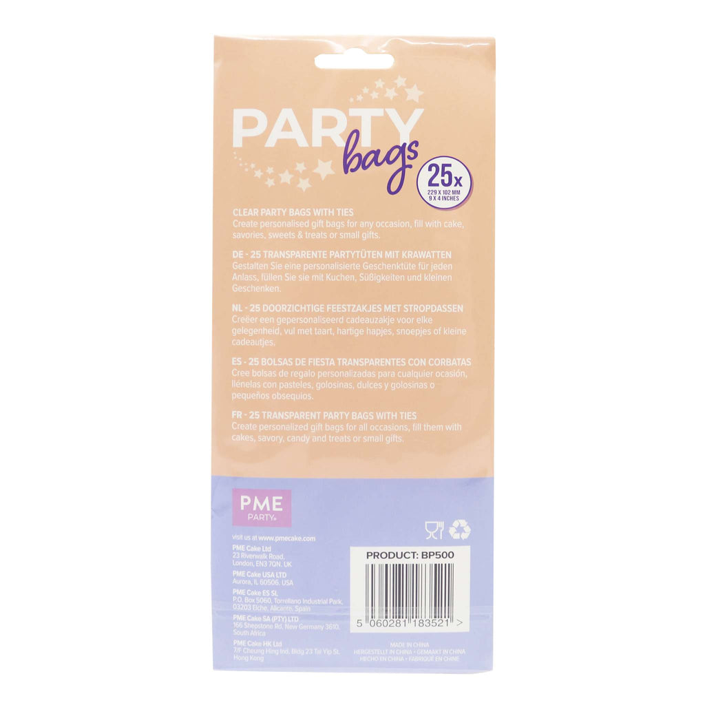 Bolsas de Fiesta con Lazos de Plata, Transparentes, Paquete de 25