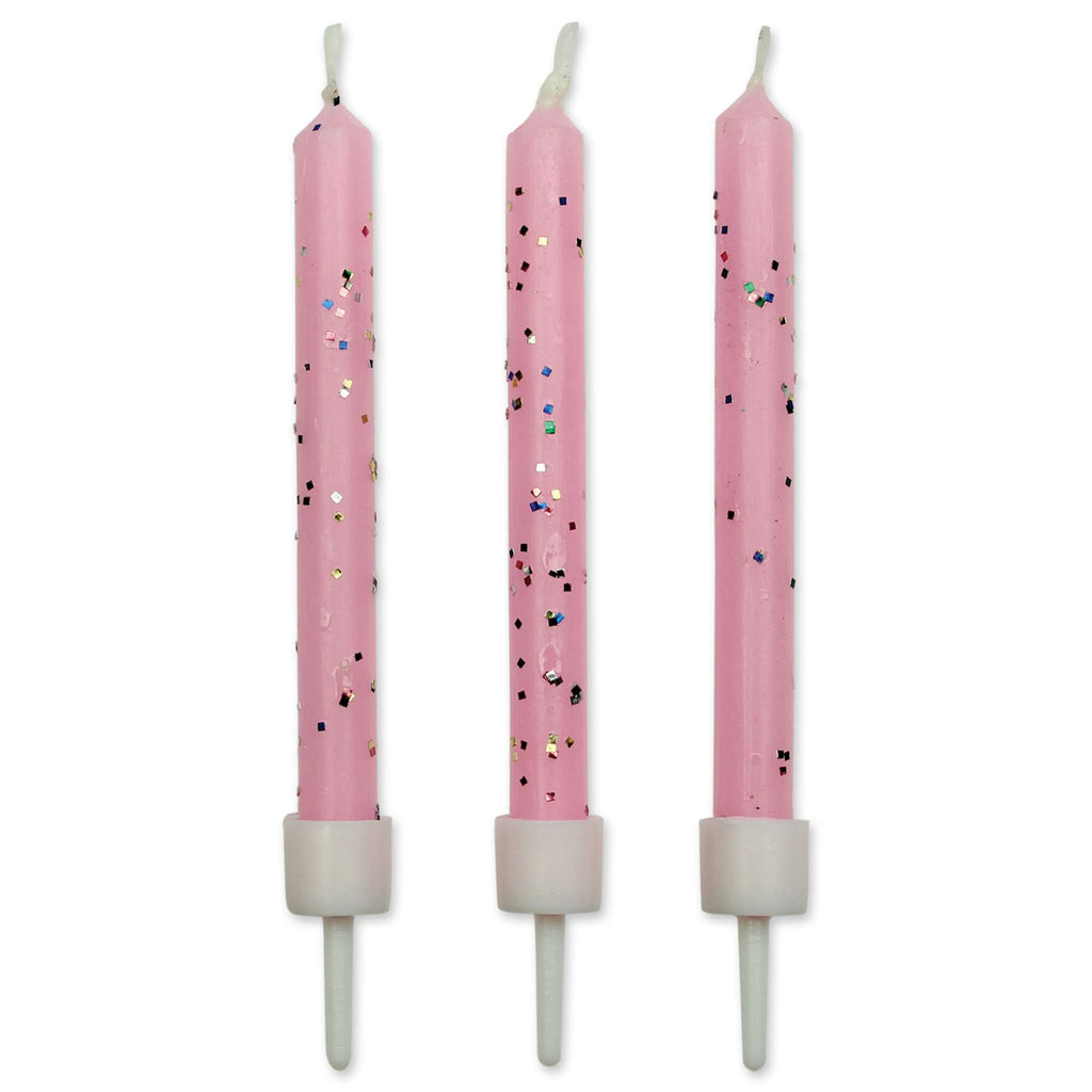 Kaarsen - Roze Glitter met Houders Pk/10 (62mm / 2.4")