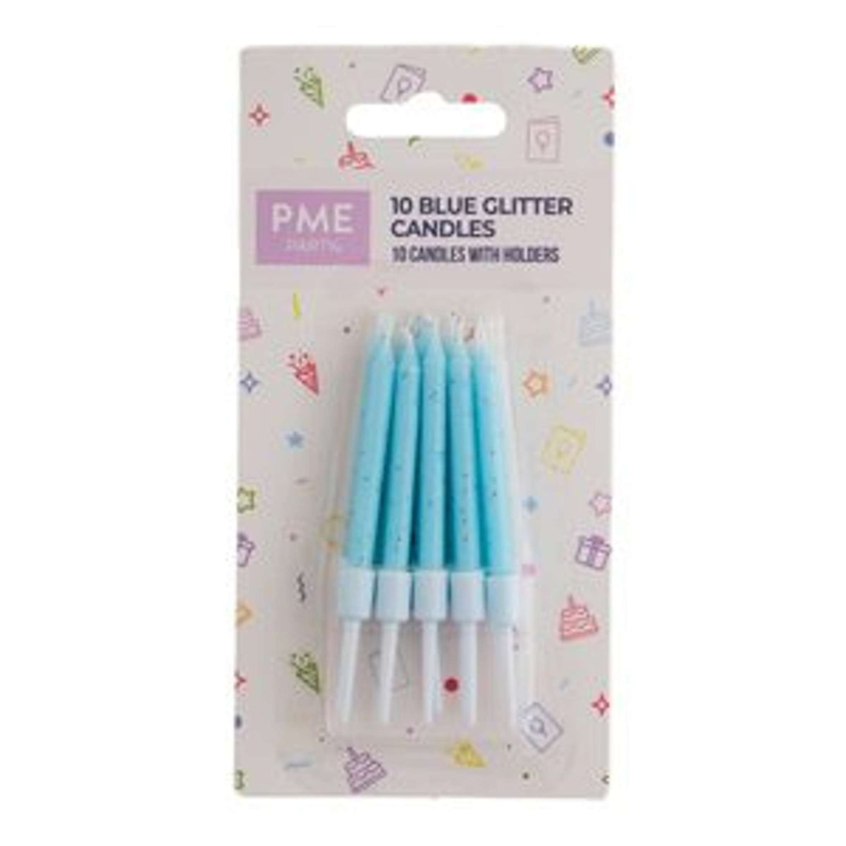 Velas de Color Azul con Purpurina, Paquete de 10