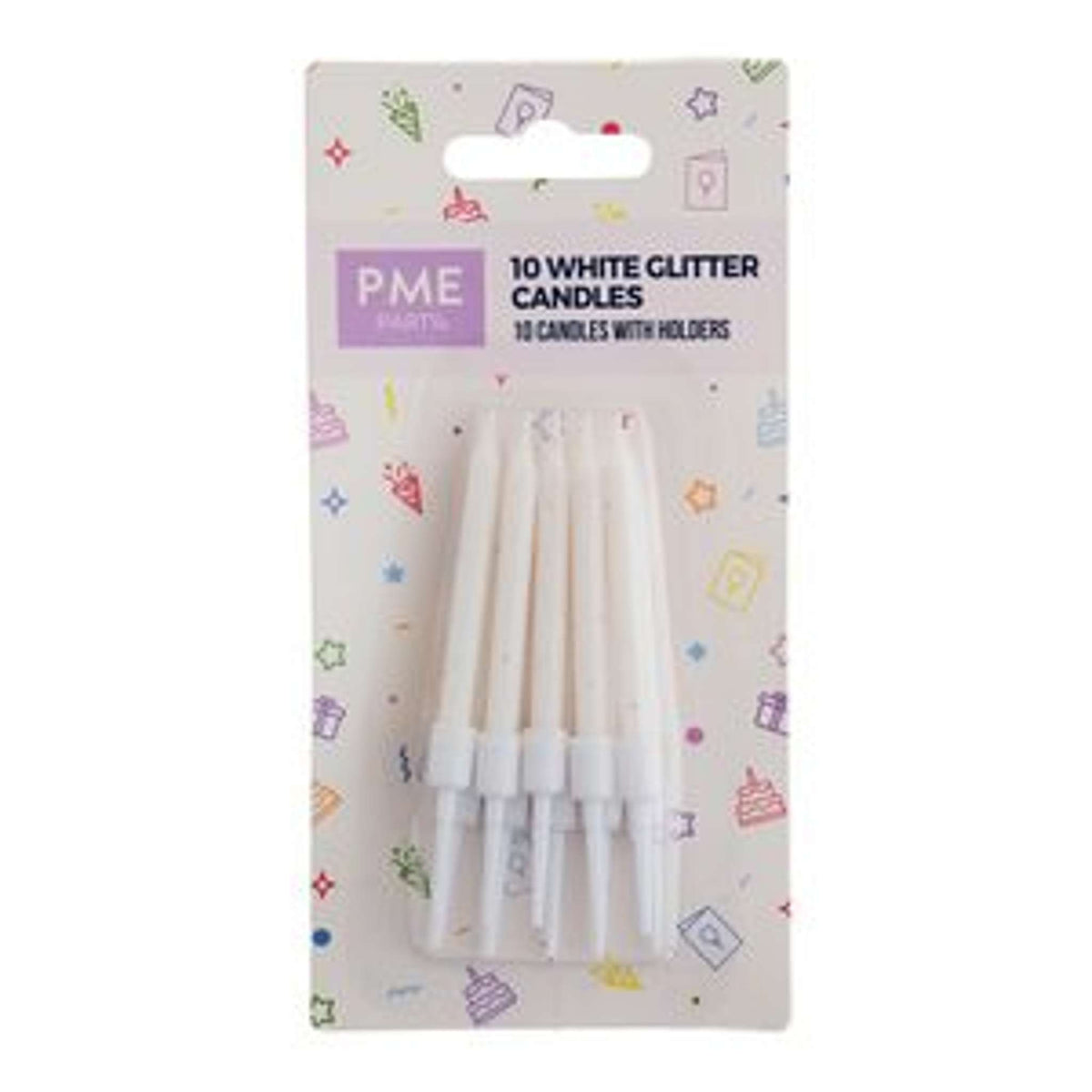 Velas de Color Blanco con Purpurina, Paquete de 10