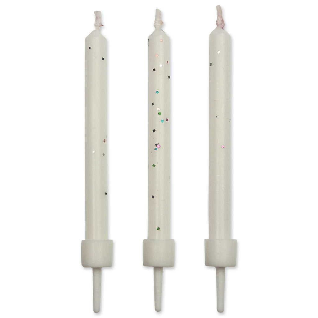 White Glitter Candles Set Of 10