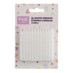 Medium White Striped Candles Set Of 24