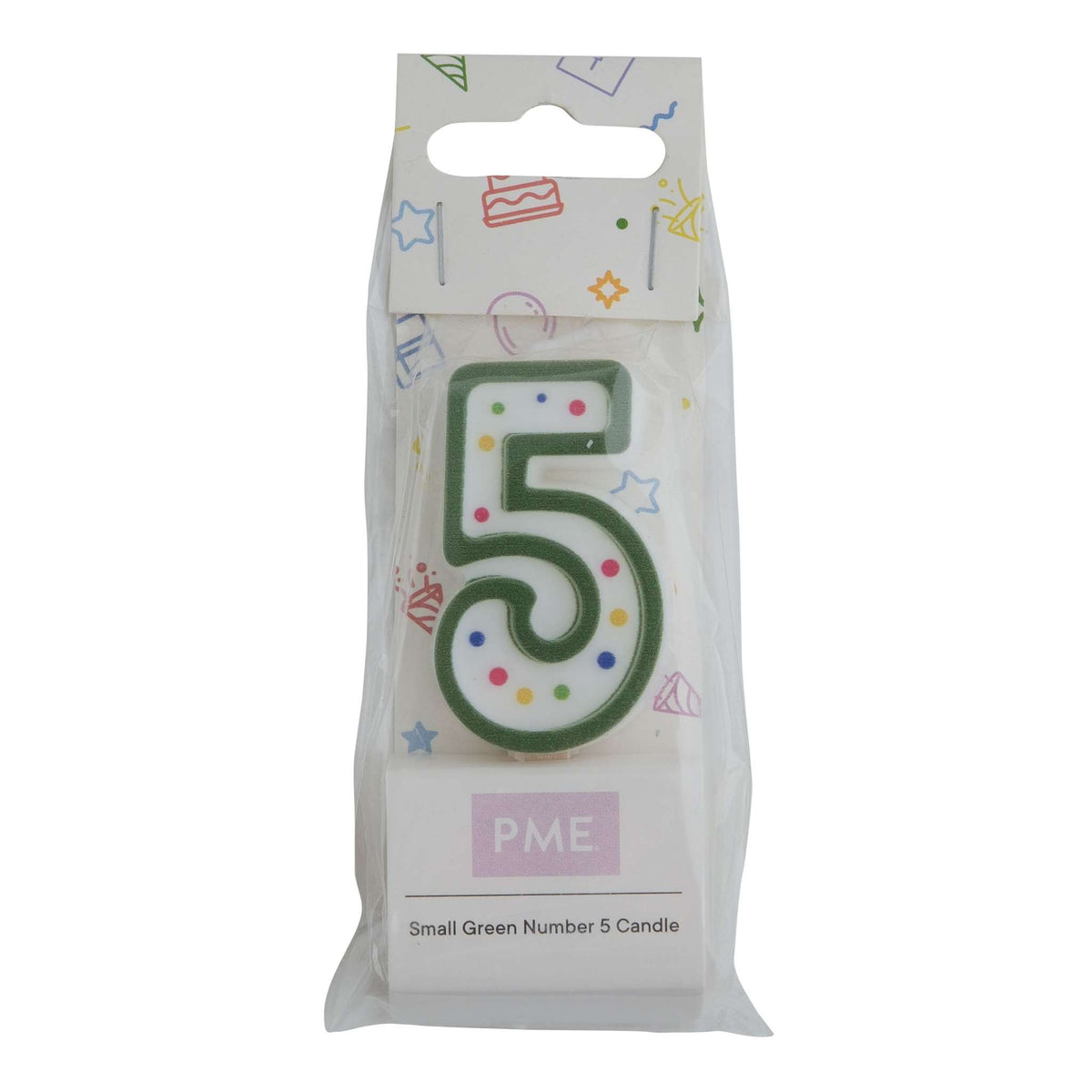 Vela con Borde Verde de Número 5, Tamaño Pequeña