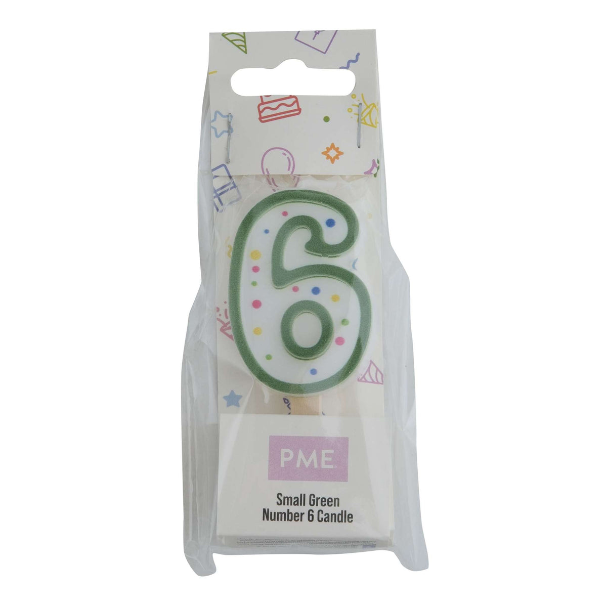 Vela con Borde Verde de Número 6, Tamaño Pequeña