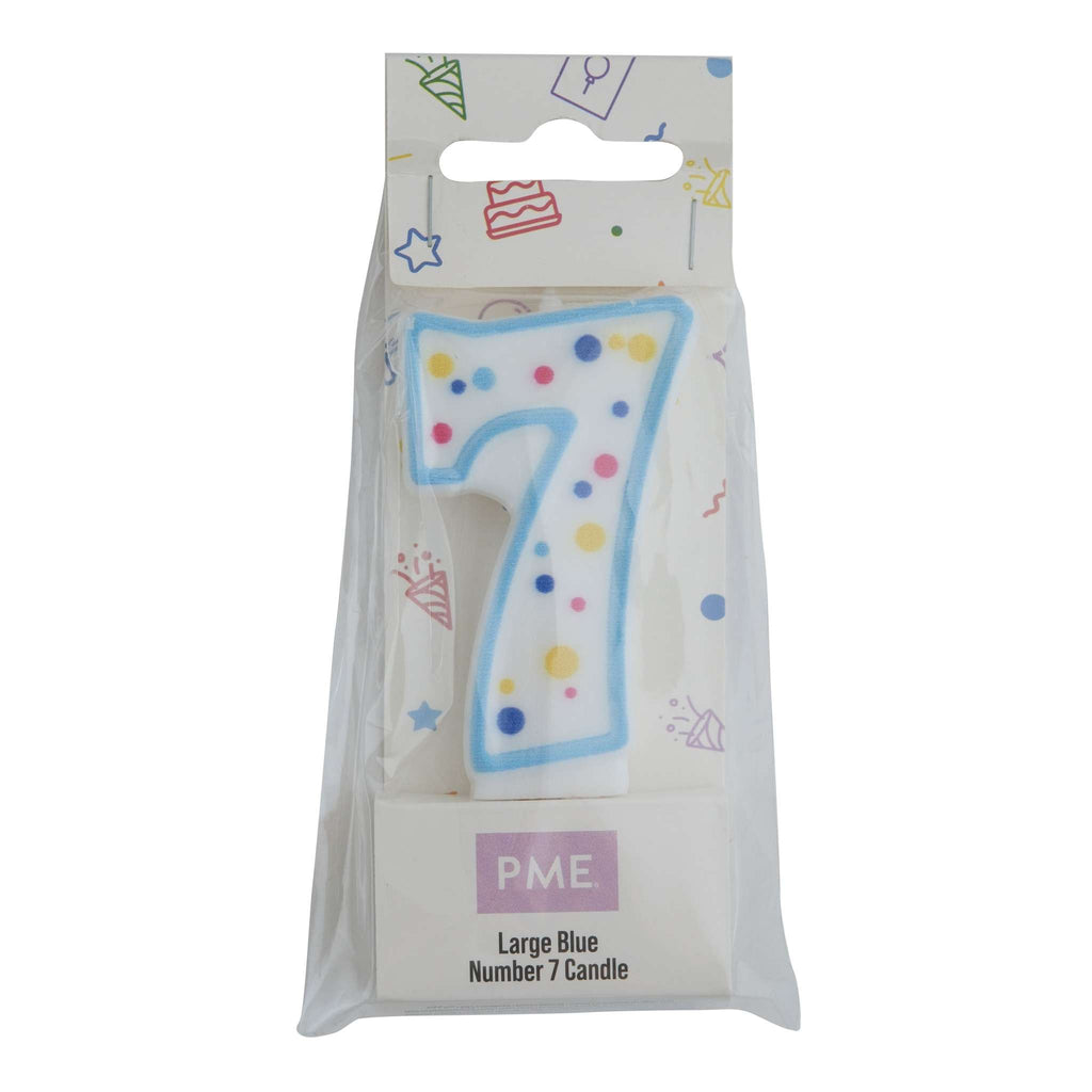 Large Blue Number Seven Candle