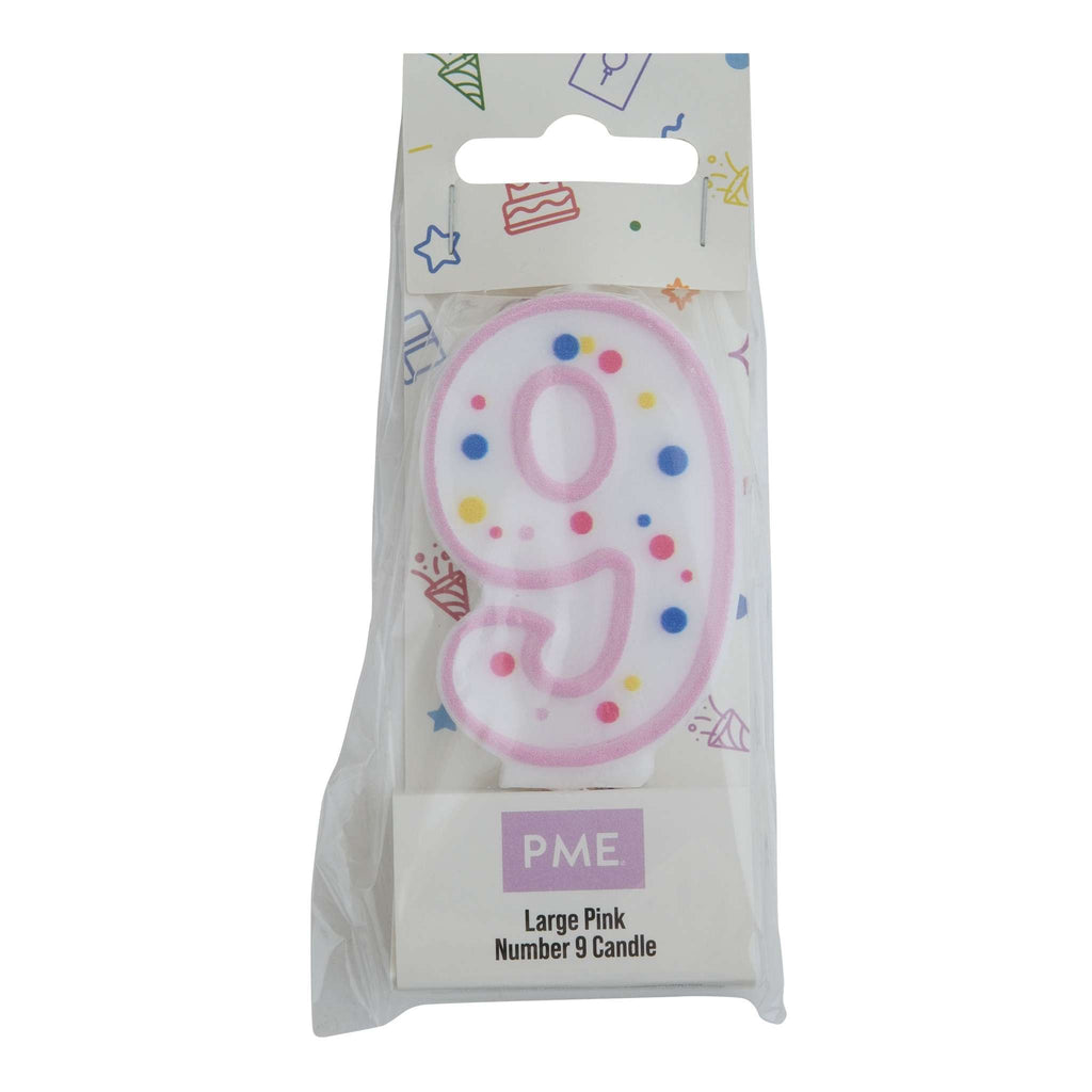 Large Pink Number Nine Candle