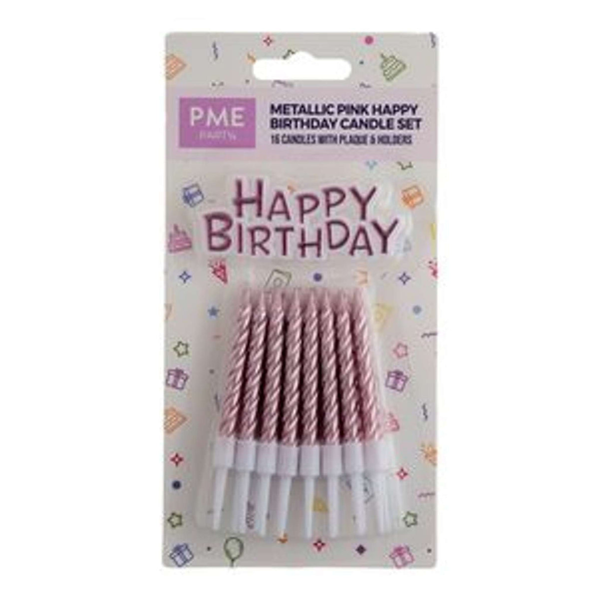 Set de Velas Placa Happy Birthday y Velas Color Rosa