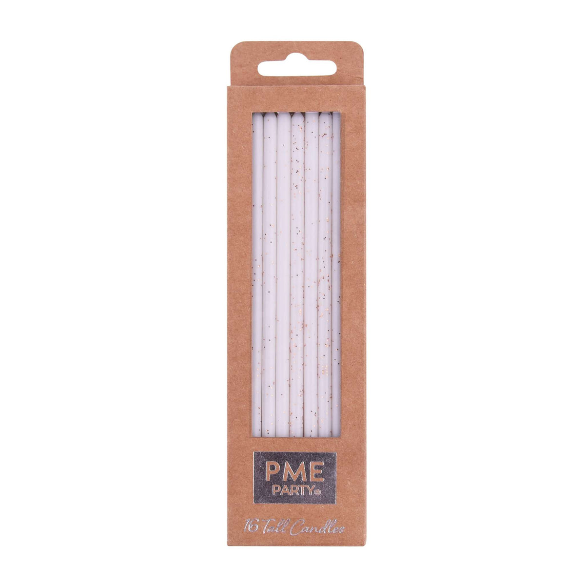 White Glitter Tall Candles Set Of 16