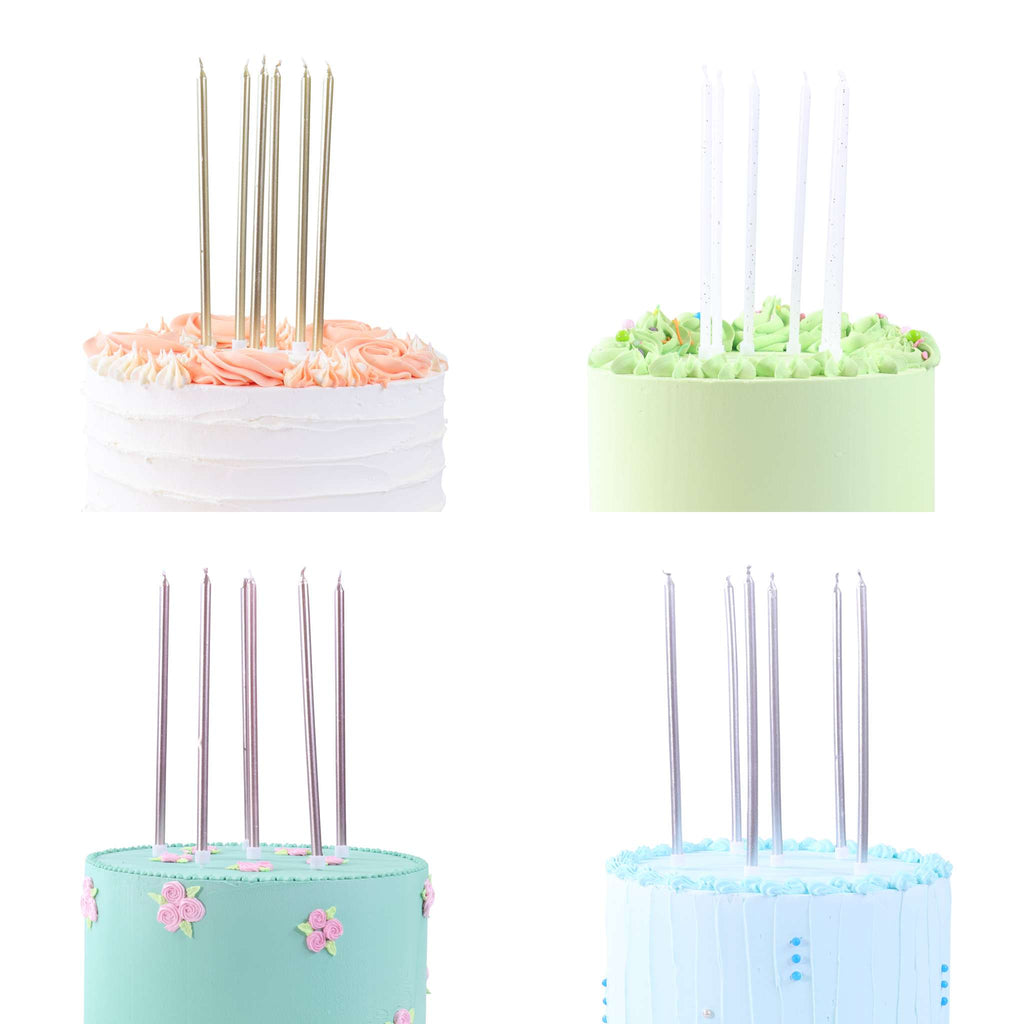 Velas Colores - Extra Largas con Purpurina, Pack de 16 (18cm / 7")