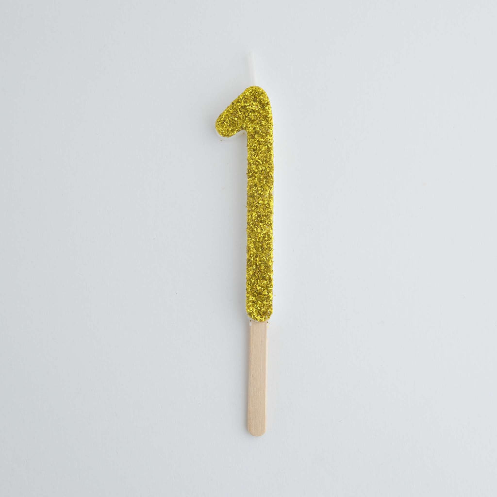 Goldene Glitter-Zahl-Kerze 1