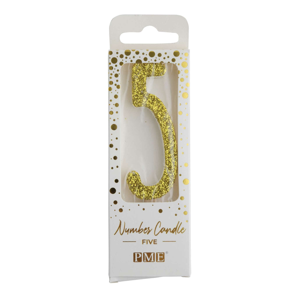 Goldene Glitter-Zahl-Kerze 5