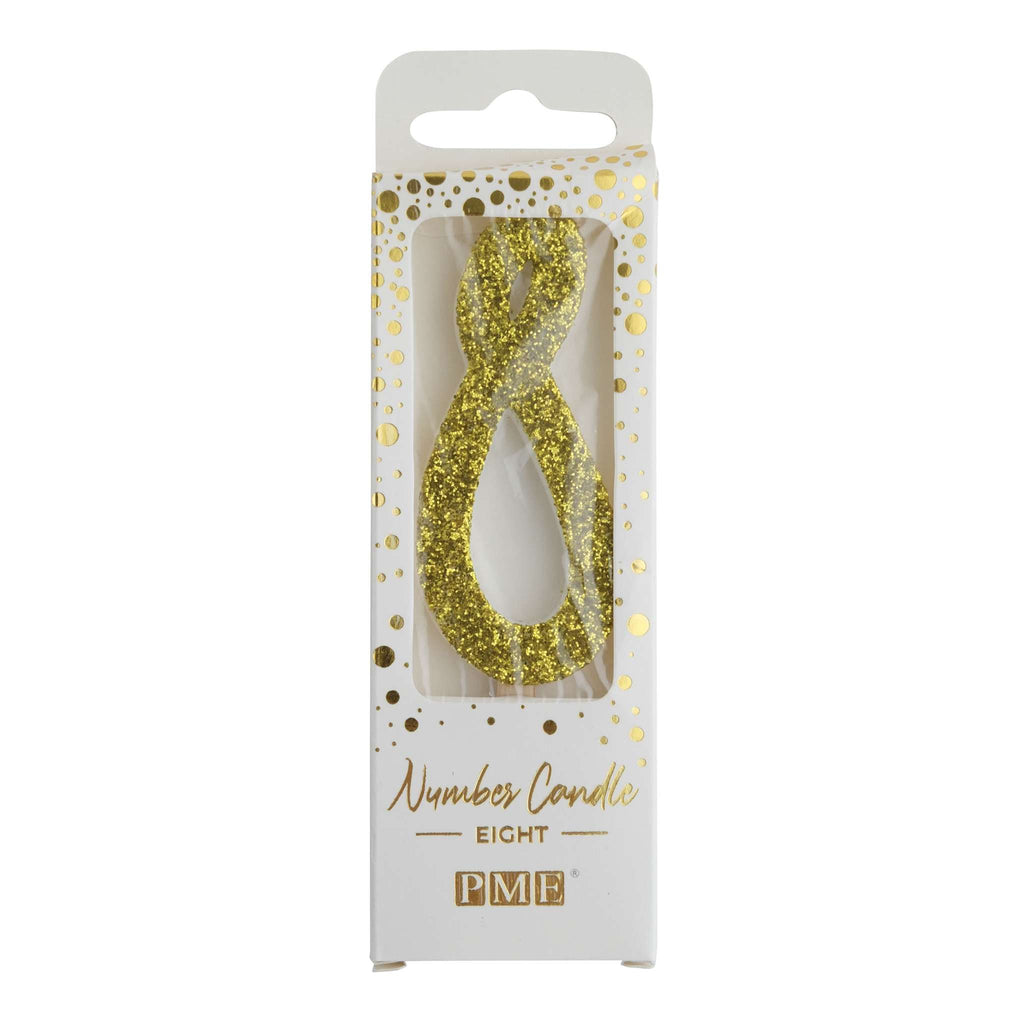 Gold Glitter Number Eight Candle