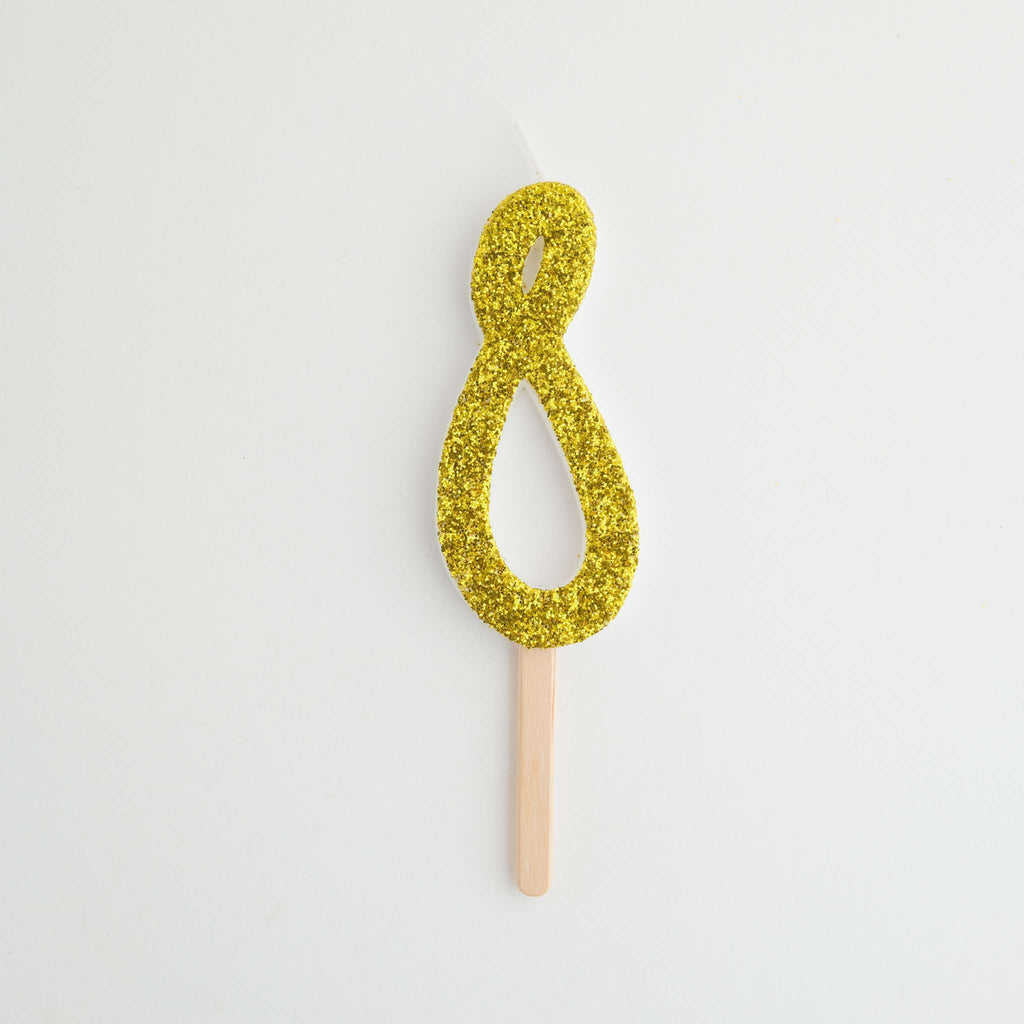Gold Glitter Number Eight Candle