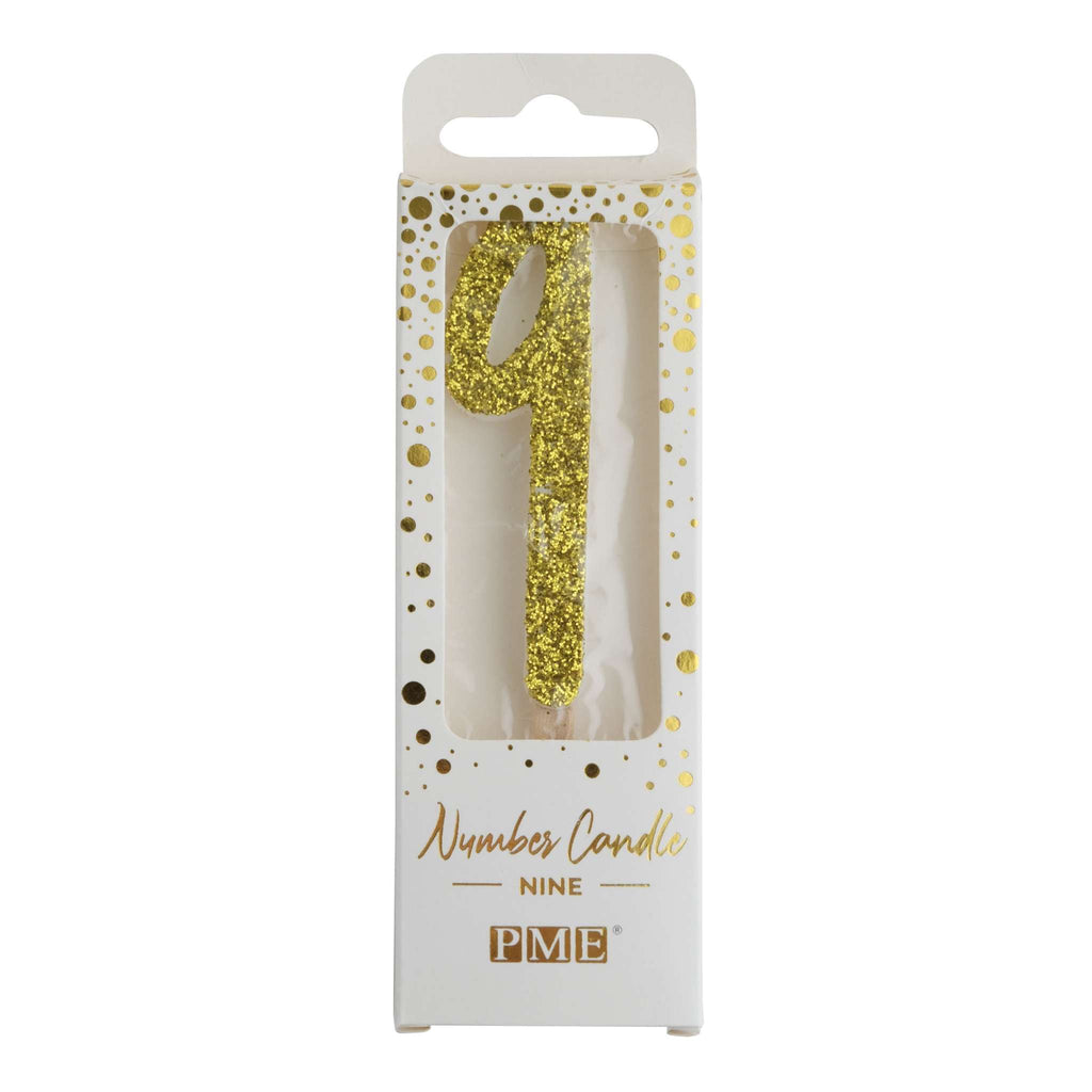 Gold Glitter Number Nine Candle