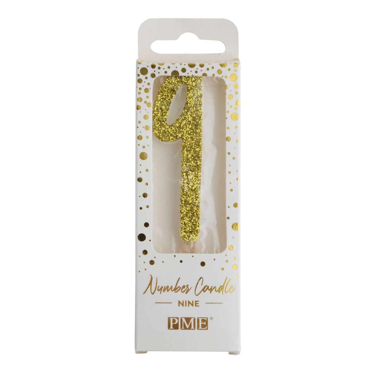 Gold Glitter Number Nine Candle