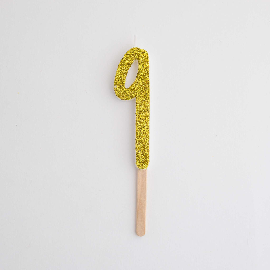 Gold Glitter Number Nine Candle
