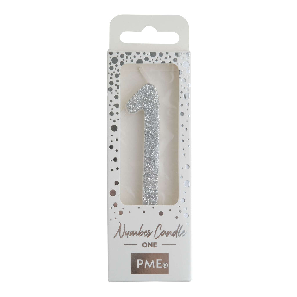Silver Glitter Number One Candle