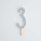 Silver Glitter Number Three Candle