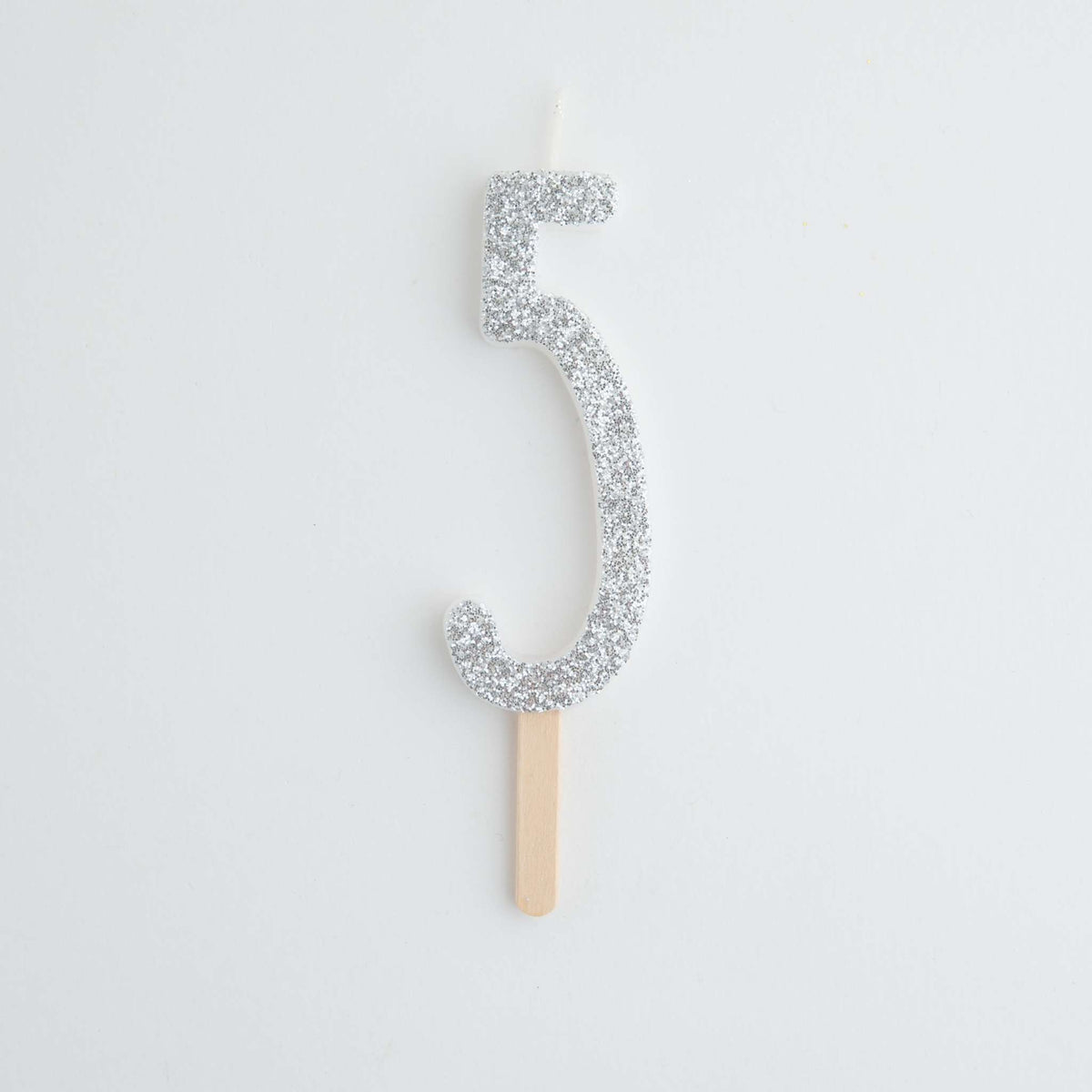Zilveren Glitter Nummer Kaars 5