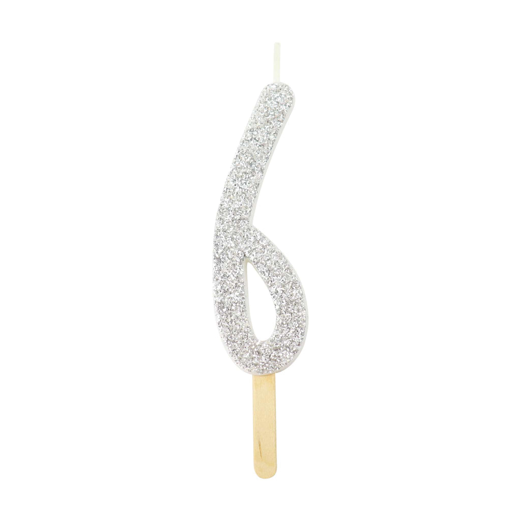 Zahlenkerze Glitter Silber 6